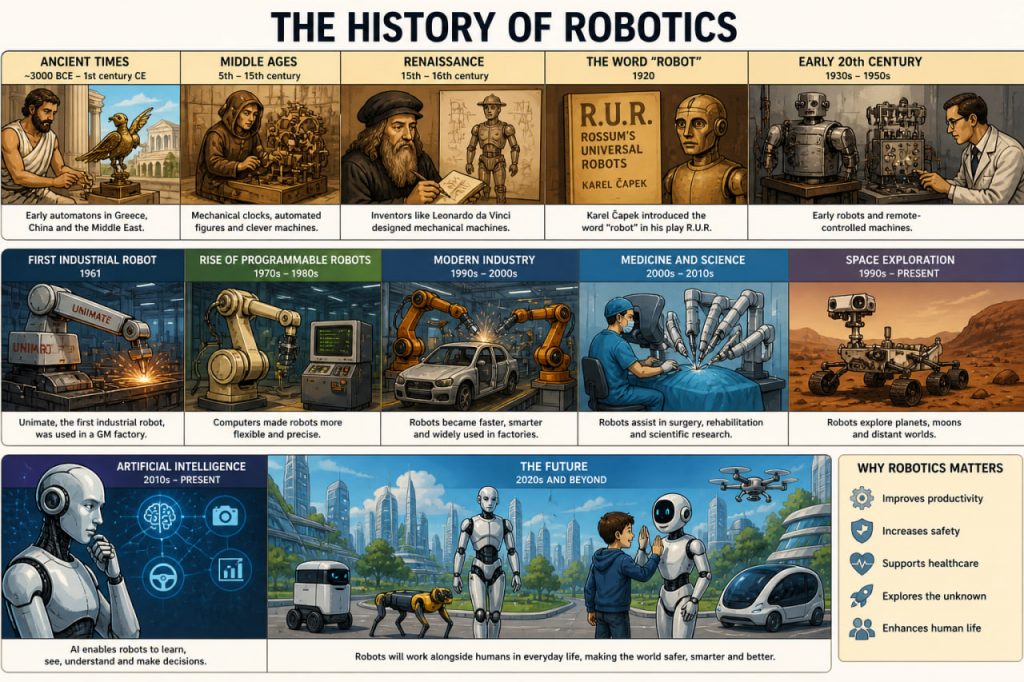 The History of Robotics: From Ancient Ideas to Intelligent Machines