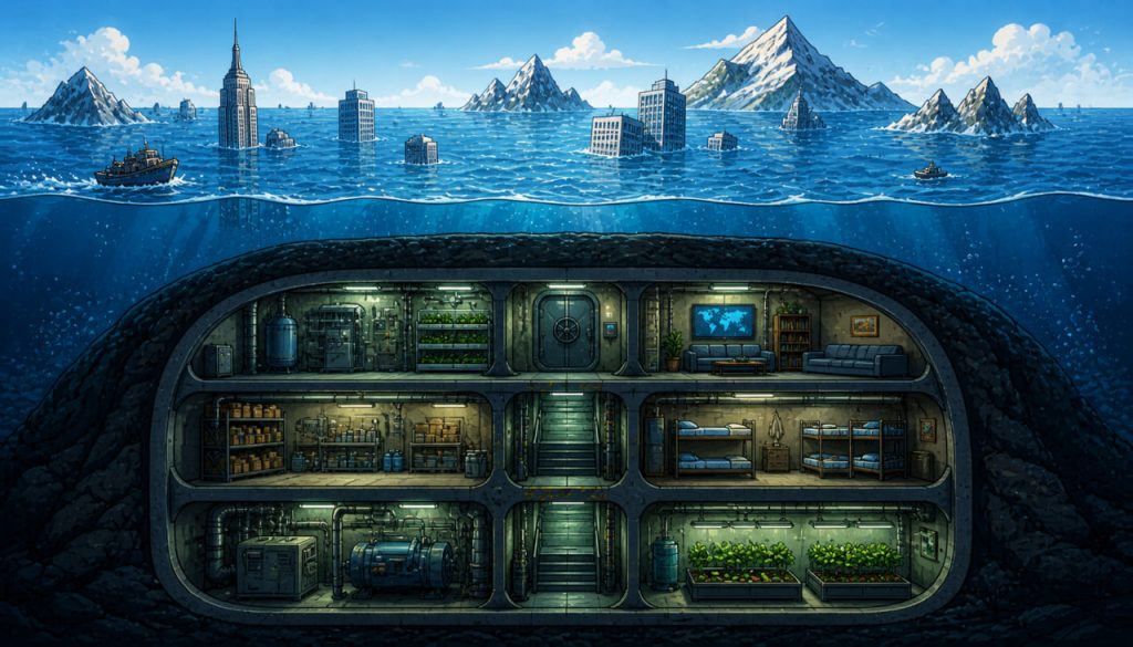 Could Bunkers Save Humanity If Global Water Levels Rose by 5 Kilometers?