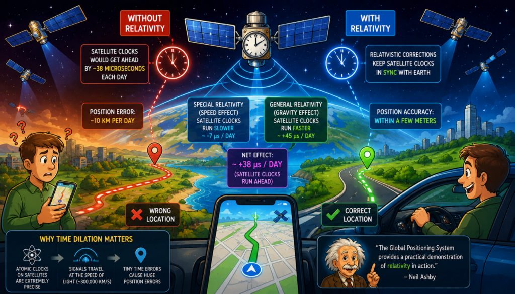 Time Dilation in GPS: Why Navigation Would Break Within a Day Without Relativity